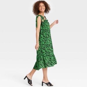 Who What Wear Leopard Print Tie Shoulder Tiered Dress